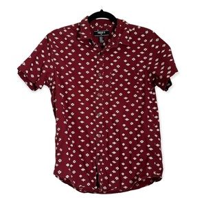 Forever 21 maroon and white pattern button down casual shirt | size x-sm